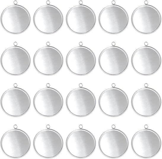 Resin Crafts Diy - 20個のステンレス鋼ラウンドベゼルブランクペンダントトレイ、イヤリング、ブレスレット、ネックレス、キーホルダー、DIYクラフト、樹脂ガラスカボショ用