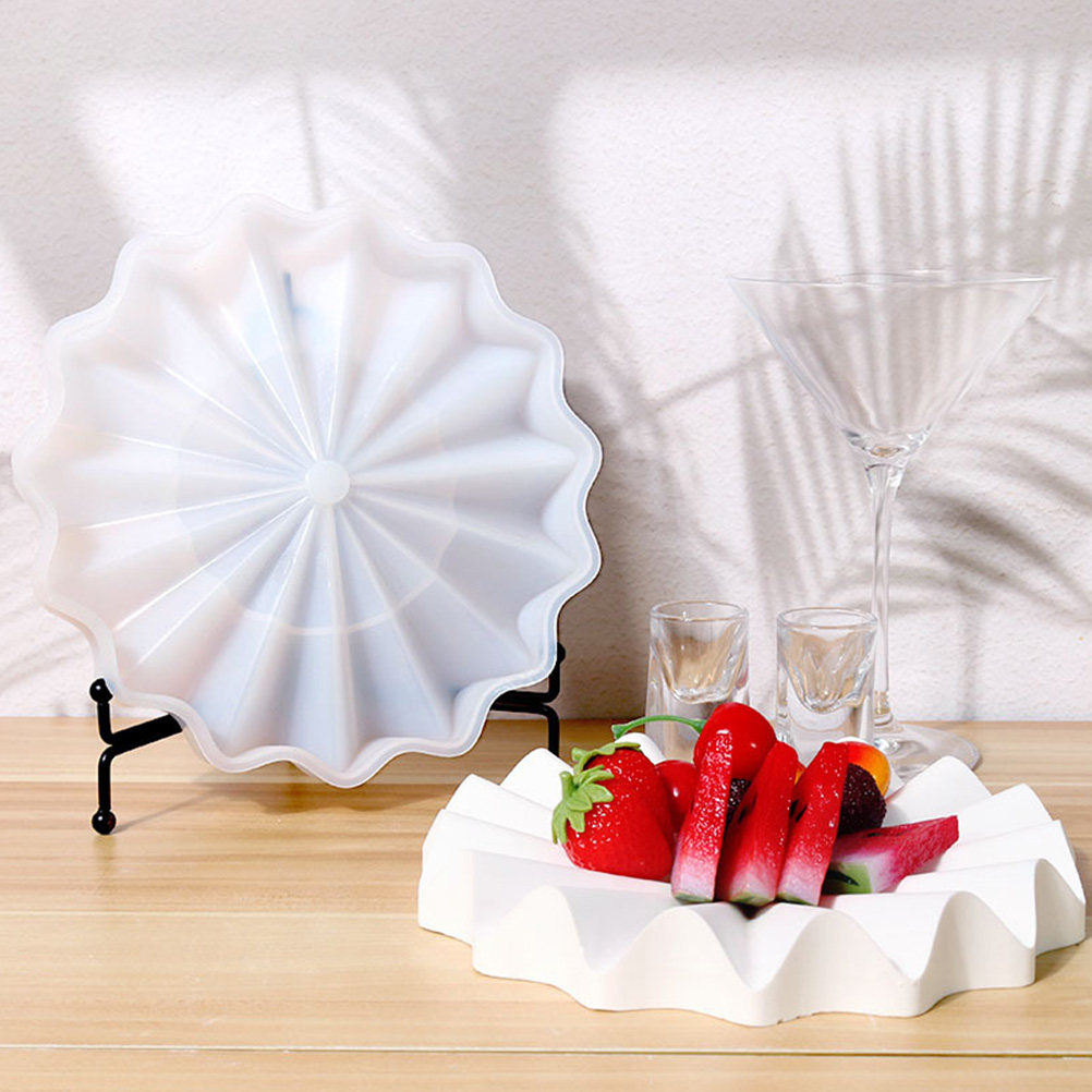Serving Tray Mold - プレミアムフレキシブルシリコンウェーブドレントレイ型 DIYエポキシ樹脂工芸品 クリスタルサービングプレート製作 収納スナックトレイ型