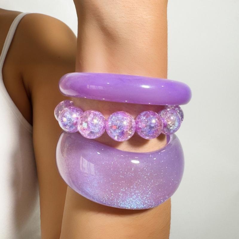 Resin Glitter Pack - P9FE 1 セットのパックカラフルなグリッター樹脂バングルブレスレット女性のためのスタイリッシュな軽量