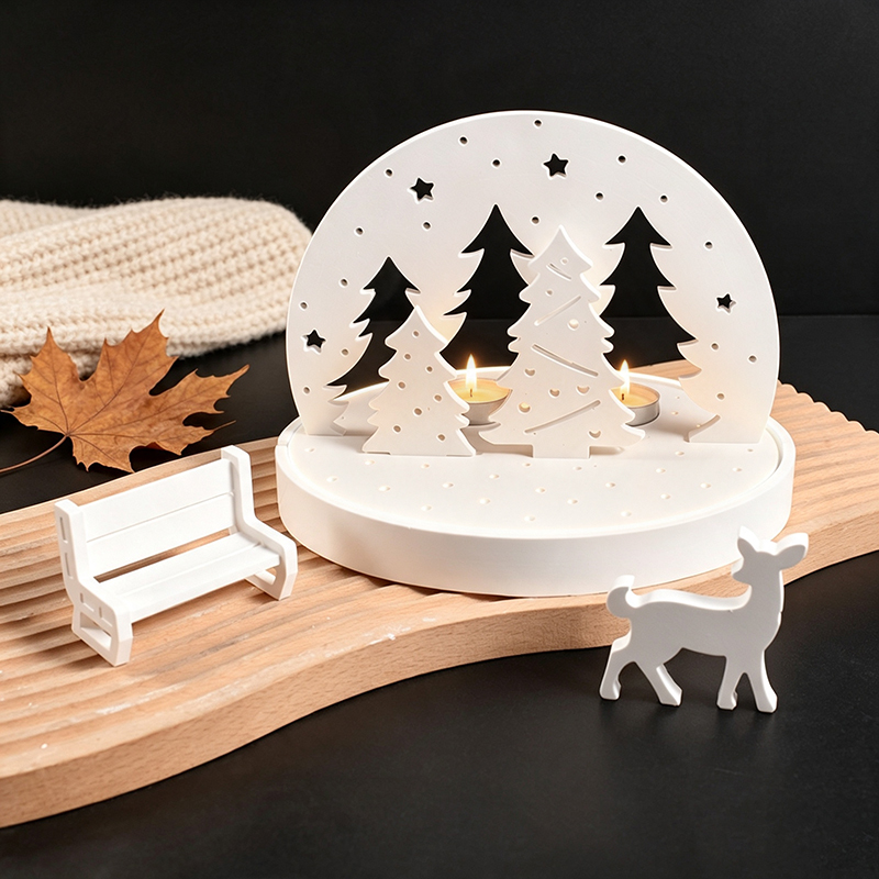 Silicone Mold Tray - クリスマスエルクティーライトキャンドルホルダーシリコンモールド、3Dレジンプラスタートレイモールドキット、DIY冬景色ランプベースクラフトツールセット