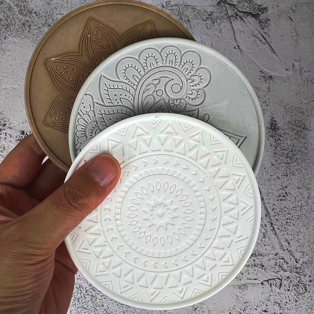 Coaster Mold Round - マンダラ-丸い樹脂コースター,日曜大工用のコーヒーコースター,エポキシ樹脂,コンクリート,ワイン,ガラス,金型用のシリコンモールド