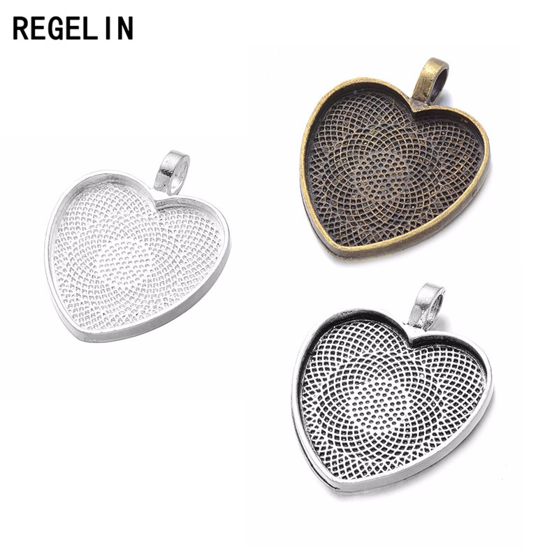 Bezels Set Pendant - REGELIN ハートカボション設定シルバーメッキペンダントベゼルトレイベース 10 ピース/ロット 25 ミリメートル