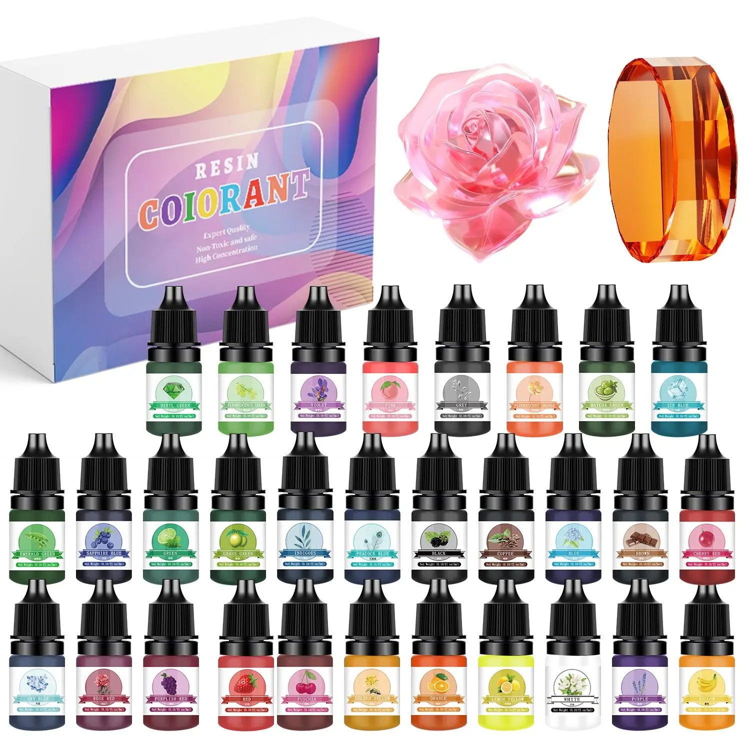 Resin Jewelry Kit - 30色 5ml エポキシ樹脂顔料キット 液体着色剤 DIY UVエポキシ樹脂型