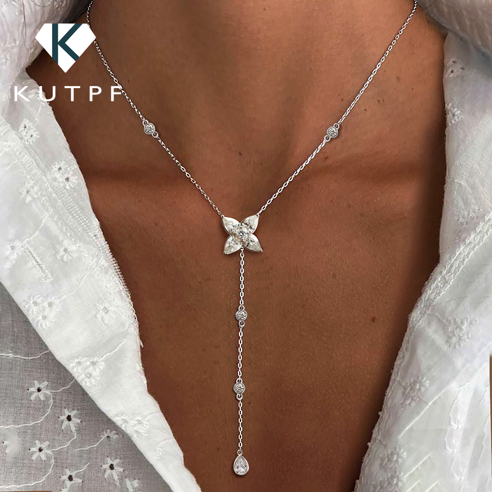 Bezels Set Pendant - 洋梨型/ラウンドベゼルセット モアサナイト ラリエットペンダントネックレス S925シルバー Y字型ロングタッセル 水滴型ダイヤモンドネックチェーン