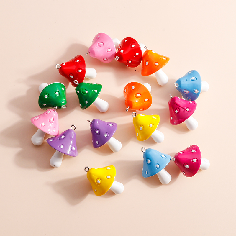 Flower Preservation Resin - 樹脂製の漫画のキノコの形をしたかわいいイヤリング,カラフルなペンダント,ジュエリー作りのアクセサリー,10個