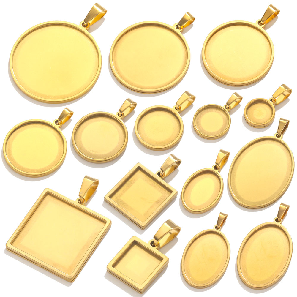 Bezels Set Pendant - ステンレス鋼のペンダント,ベーストレイ,空のベゼル,カメオの設定,ラウンド,楕円形,diyのジュエリー作り,ペンダントトレイ,5個