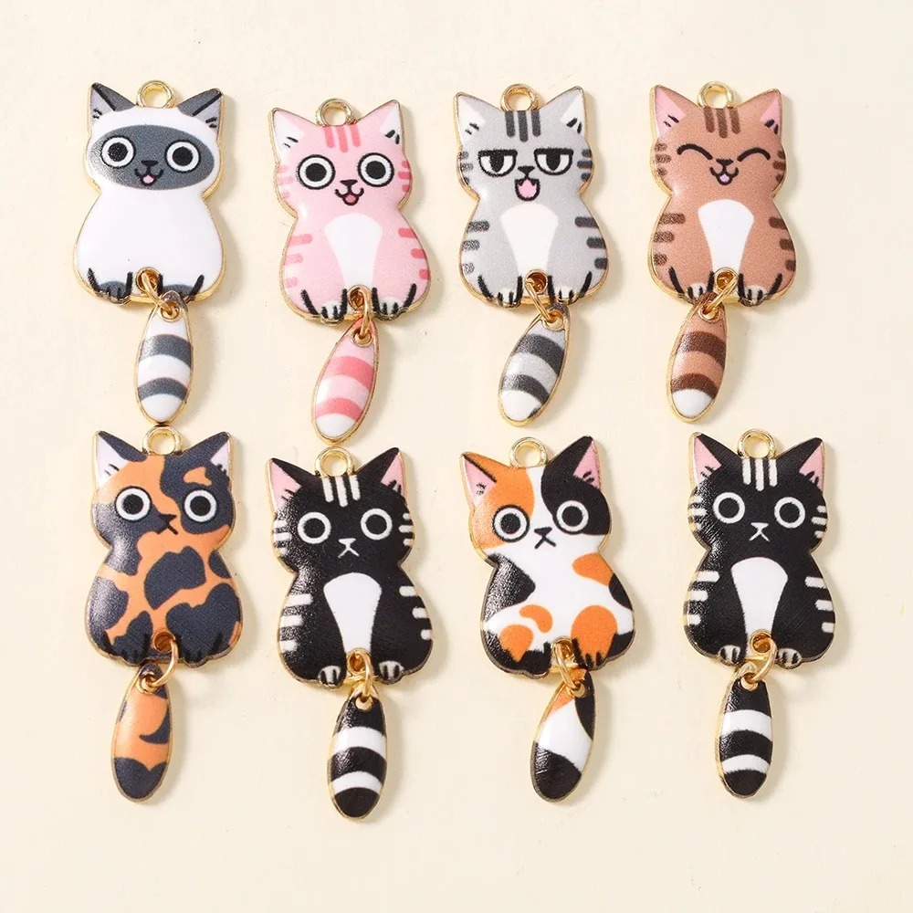 Resin Crafts Diy - 10 個 16 × 39 ミリメートルかわいい漫画猫樹脂チャーム素敵な動物ペンダント