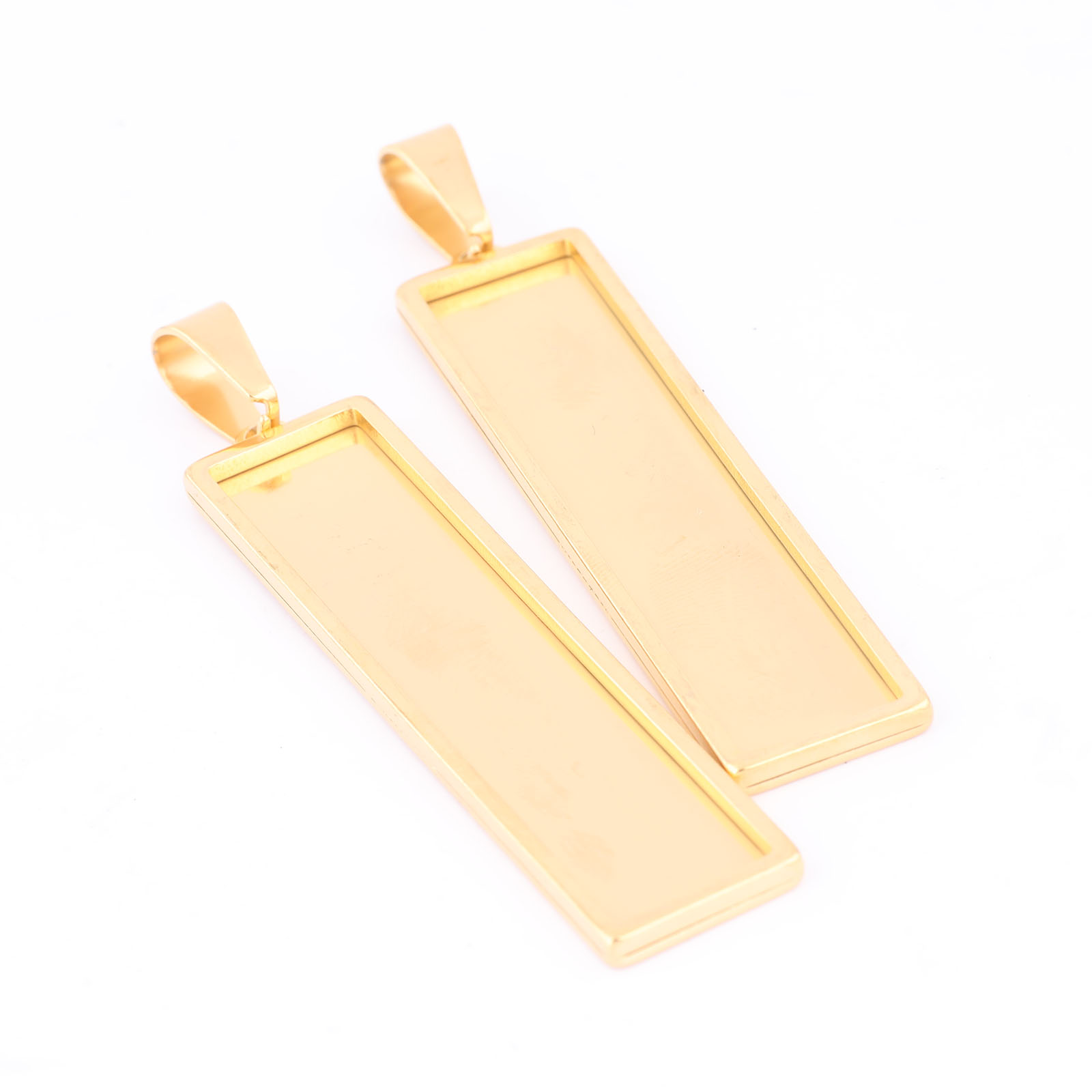 Bezels Set Pendant - 5 個ステンレス鋼ゴールドメッキ 10 × 50 ミリメートル長方形カボションペンダントベース設定