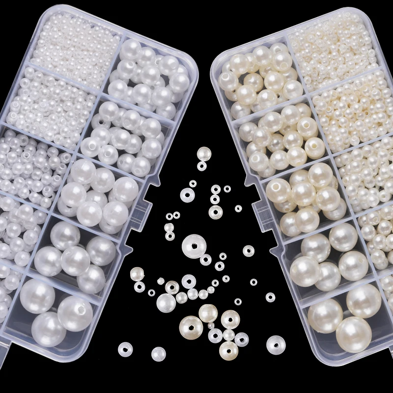 Resin Craft Kit - 800個入り人工フェイクパール樹脂ビーズキット、丸型パールビーズ、穴あきルーズパール、DIYクラフトネックレスジュエリー用