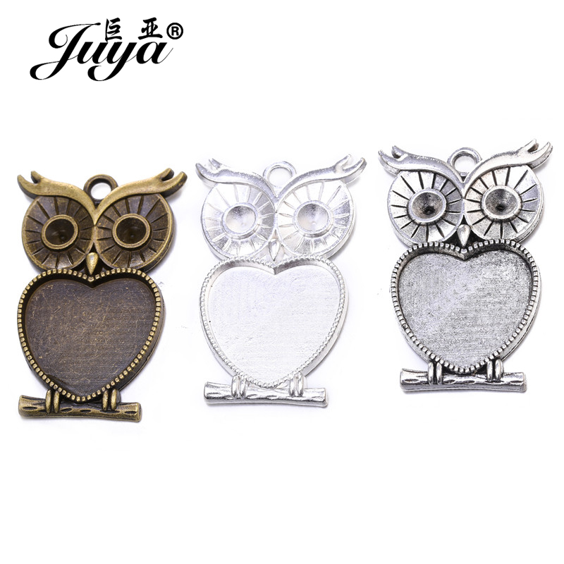 Bezels Set Pendant - 5 ピース/ロット 25 ミリメートルハート形フクロウカボション設定ベゼルブランクトレイペンダント用ネックレス DIY ビーズメッキコネクタ