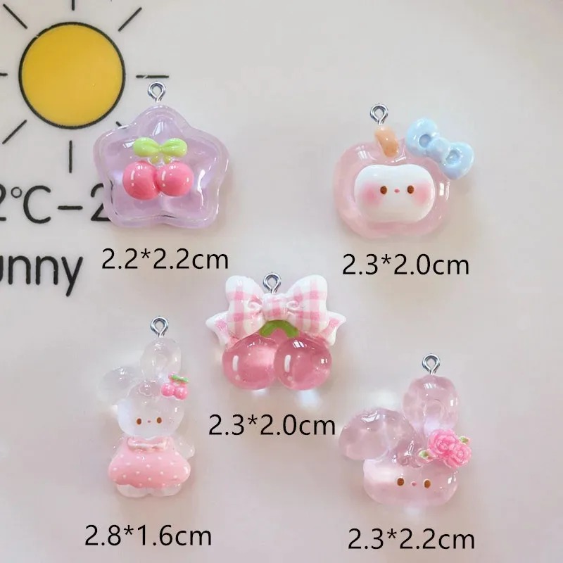 Resin Crafts Diy - 10 個かわいいチェリーウサギ樹脂チャームかわいい漫画動物ペンダント DIY クラフトパーツキーホルダーイヤリングネックレスジュエリー用
