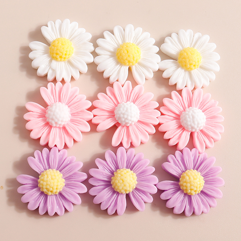 Flower Preservation Resin - 10 個 20*20 ミリメートルかわいいデイジーフラワーチャーム樹脂ヒラタカボション Diy のジュエリーメイキング用ブローチ髪弓電話ケース装飾