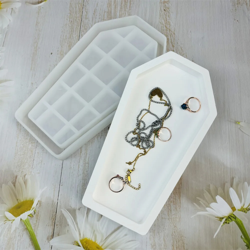 Serving Tray Mold - ハロウィン棺型樹脂モールドトレイ収納ボックス石膏鋳造DIYクラフトジュエリーホルダーサービングプレートボードホームデコレーション用