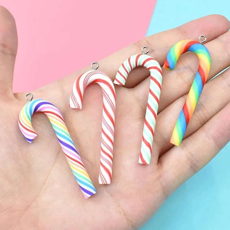 Resin Crafts Diy - 10 個の素敵な大型ポリマークレイクリスマスキャンディーケーンチャームペンダント DIY ジュエリークラフトアクセサリーイヤリングキーホルダー用