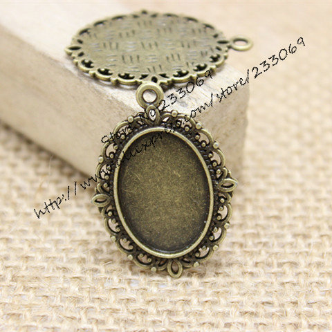 Bezels Set Pendant - アンティークブロンズ合金ペンダント,40ピース/ロット,22x30mm (直径13x18mmに適合),楕円形のフィリグリー,カメオ,ペンダントプレート,t0133