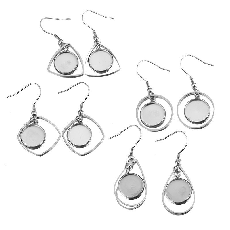 Bezels Set Pendant - 10pc ステンレス鋼トレイベゼルカボションイヤリングフックブランク設定ラウンドペンダント耳ベース DIY ガラスカメオジュエリーメイキング