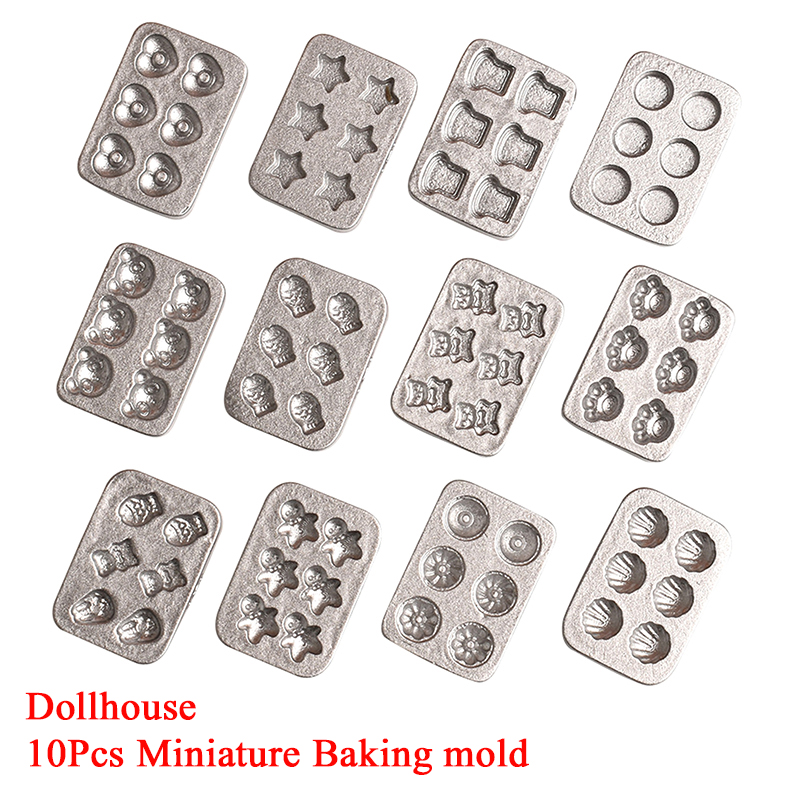Silicone Mold Tray - 10 個ドールハウスミニチュアミニケーキベーキングモールドキッチンシーンミニプレートジンジャーブレッドマンハートベーキングトレイモデル装飾