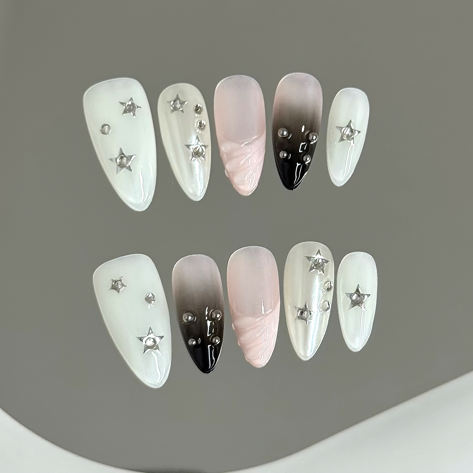 Resin Craft Material - 10 個アーモンド偽爪スターグリッター付け爪手作りラインストーン人工爪女性パーティー結婚式サロン装飾