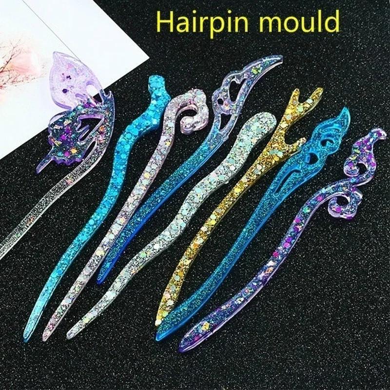 Resin Craft Supplies - 新しい透明ヘアピンシリコーン特殊金型樹脂 DIY ヘアジュエリー作成金型エポキシ樹脂金型女性の髪の装飾