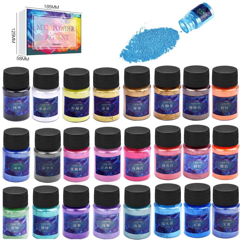 Resin Pigment Set - 24色エポキシ樹脂染料雲母粉粉末顔料セット樹脂マイカ真珠光沢樹脂パール天然雲母着色剤樹脂