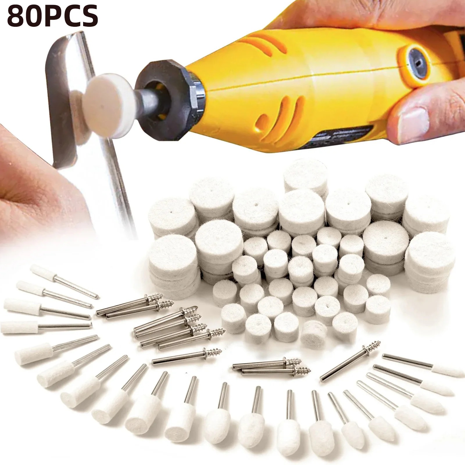 Resin Jewelry Kit - 80個入りウールフェルトバフ研磨ホイールキット、1/8インチシャンク回転工具研磨ホイール、金属、ジュエリー、木材、プラスチック、樹脂用