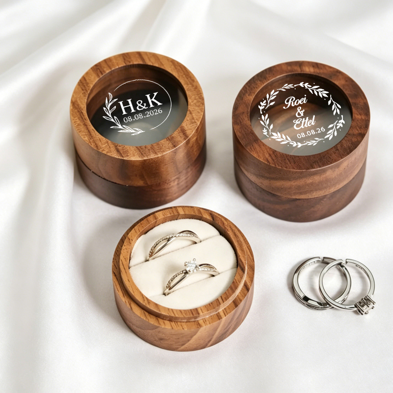 パーソナライズされた結婚指輪ボックス 丸型木製ダブルリングボ - Wood Ring Blank のレビューと価格