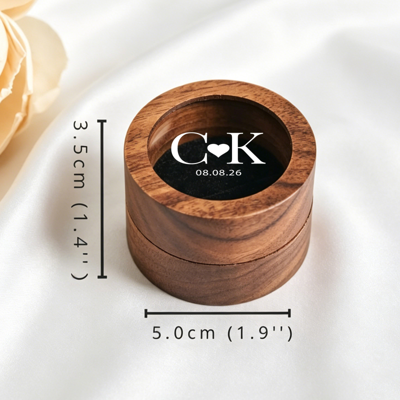 パーソナライズされた結婚指輪ボックス 丸型木製ダブルリングボ - Wood Ring Blank のレビューと価格