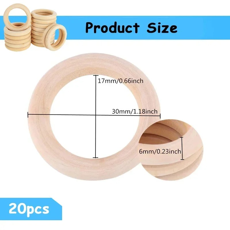 20個入り 30mm 未仕上げ スムース木製マクラメリングサ - Wood Ring Blank のレビューと価格