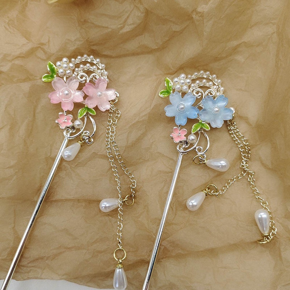 1 ピース中国風ヘアスティック: ピンクの樹脂の花、パール  - Resin Craft Ideas のレビューと価格