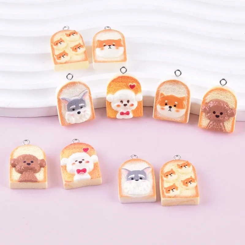 10 個かわいいトースト犬樹脂ペンダント漫画動物チャーム D - Resin Crafts Diy のレビューと価格