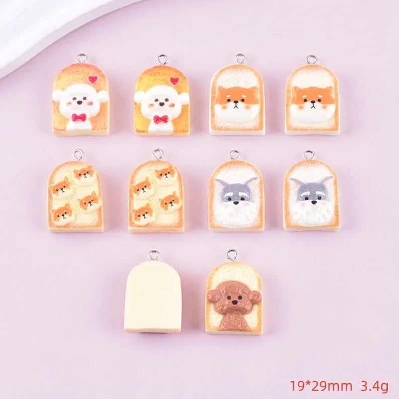 10 個かわいいトースト犬樹脂ペンダント漫画動物チャーム D - Resin Crafts Diy のレビューと価格