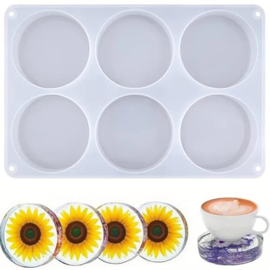 6つの空洞を持つ深い丸型コースターシリコンモールド、エポキシ - Flower Preservation Resin のレビューと価格