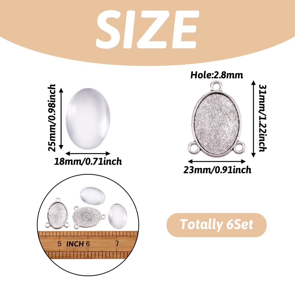 6セットのオーバル型合金ペンダントブランクカボションベースセ - Bezels Set Pendant のレビューと価格