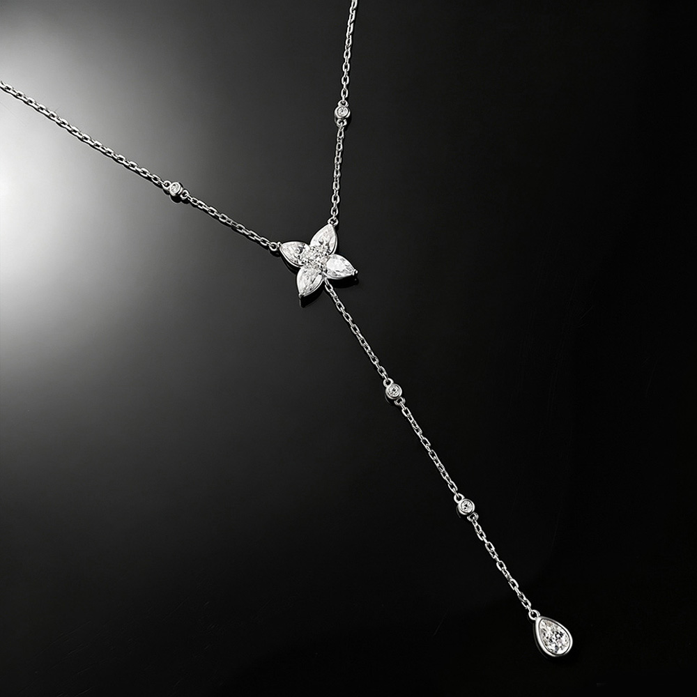 洋梨型/ラウンドベゼルセット モアサナイト ラリエットペンダ - Bezels Set Pendant のレビューと価格