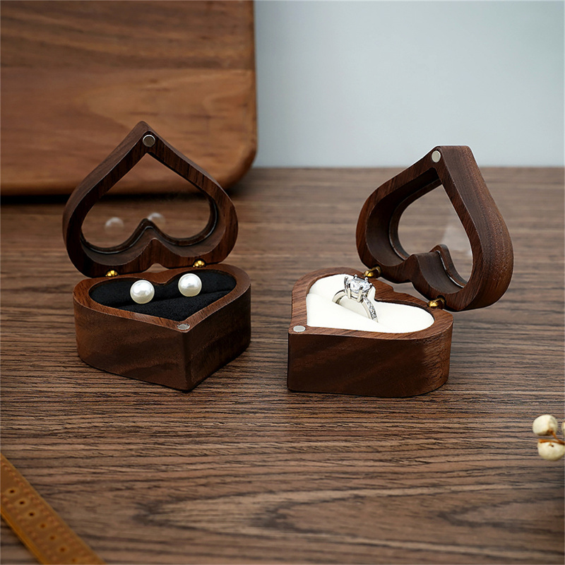 1 個ハートクルミ木製リングボックスプロポーズ婚約指輪ホルダ - Wood Ring Blank のレビューと価格