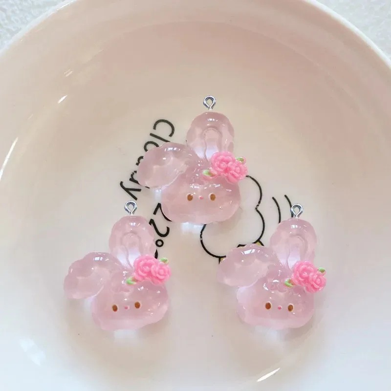 10 個かわいいチェリーウサギ樹脂チャームかわいい漫画動物ペ - Resin Crafts Diy のレビューと価格