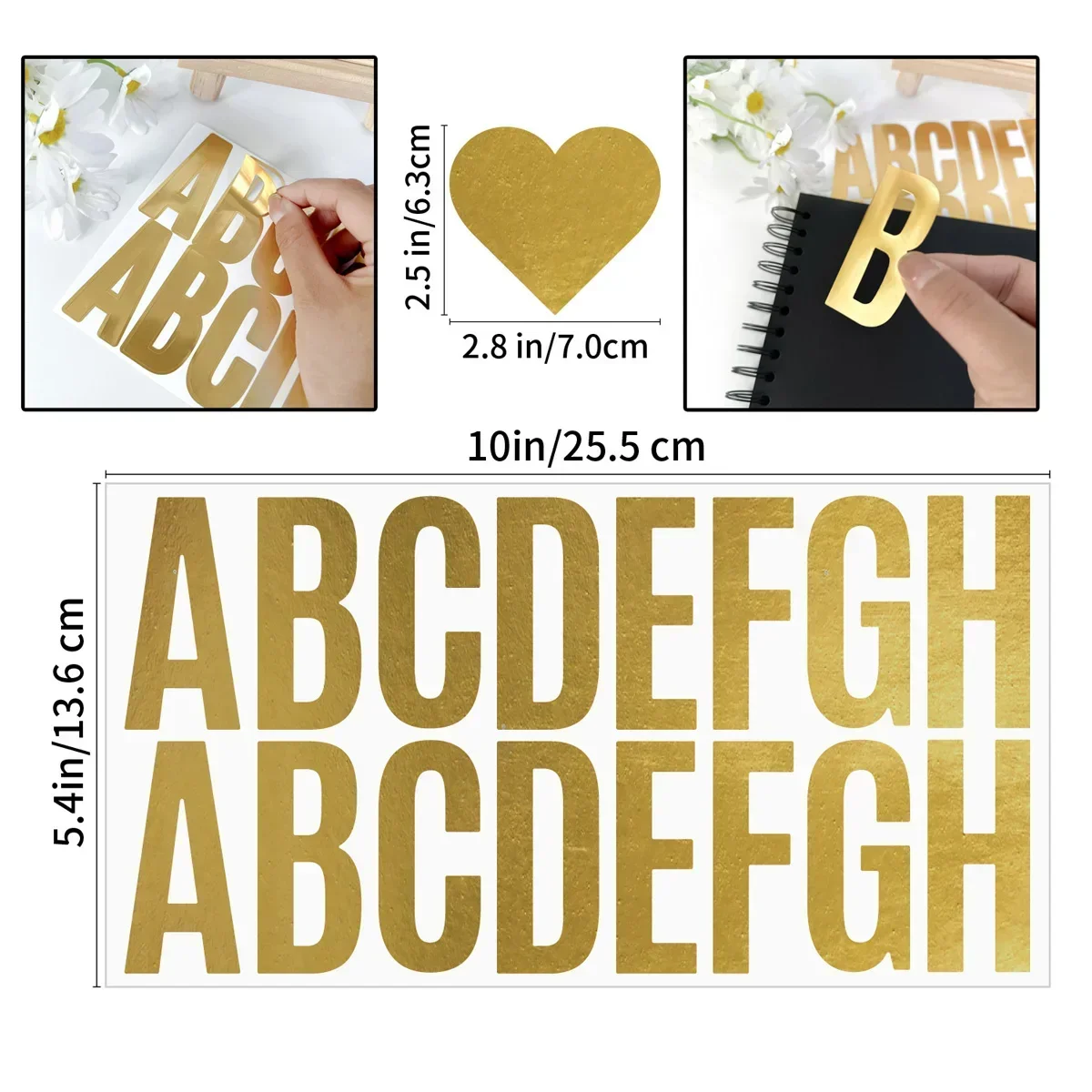 100 個 6 シートゴールドレターステッカー 2.5 イン - Gold Foil Flakes のレビューと価格